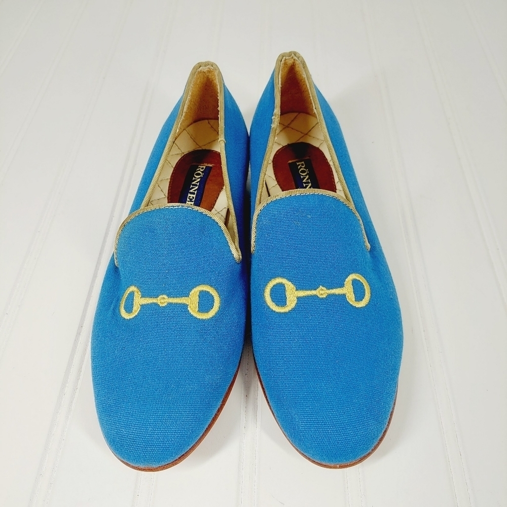NEW Rönner Mimosa Snaffle Blue & Gold Velvet Loafer A446